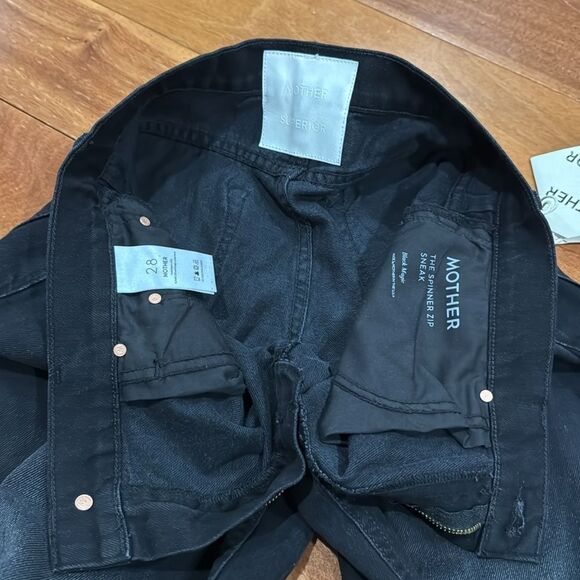 NWT MOTHER Women's The Spinner Zip Sneak Wide Leg Jeans In Magic Black Size 28 - Picture 7 of 16